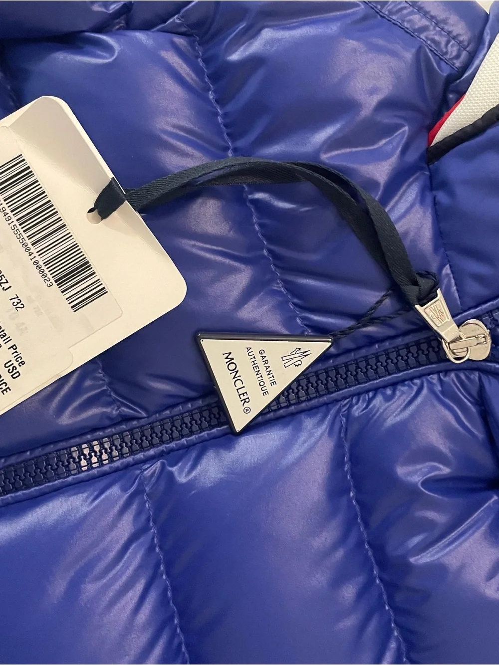 Moncler Kids Blue Puffer Jacket with White Logo Trim